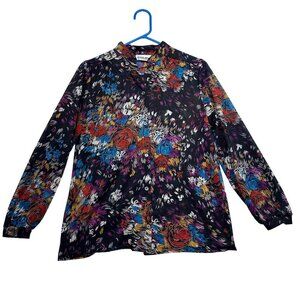 Gilda of California Womens Vintage Semi Sheer Abstract Floral Blouse Size 10